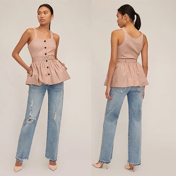 NWT Marissa Webb Brielle Canvas and Tulle Seamed Trench Vest  Blouse Top - Picture 1 of 8